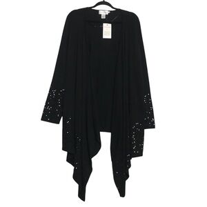 NWT Soft Surroundings Whimsigoth Black Sequins Waterfall Cardigan Womens Size XL